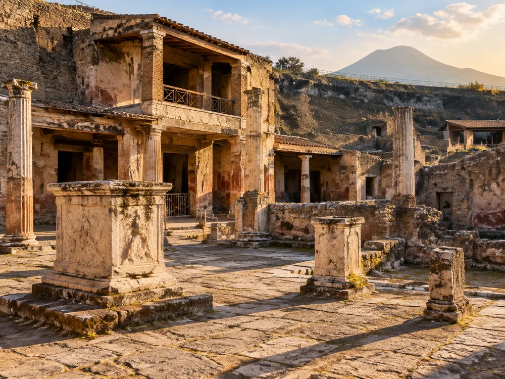 The sacred terrace above the ancient shoreline, Vesuvius behind
